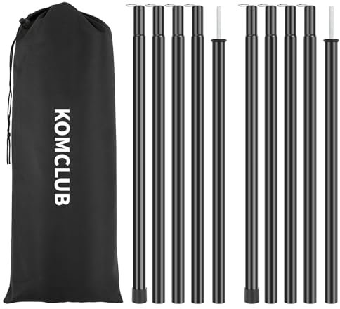 KOMCLUB Lot de 2 barres de tente télescopiques pour tentes de camping, tubes en fer lourds, 42 à 195 cm, barres réglables pour voile d'ombrage et bâches, avec sac de transport