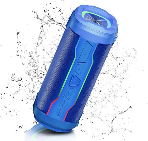 Bluetooth Lautsprecher, 20W Portabler Musikbox Bluetooth 5.4 mit RGB Lichter, IP7 Wasserdicht Tragbarer Musikbox Box, 360° HD Stereo Sound, Eingebautes Mikrofon, für Geeignet Outdoor/Party/Reisen