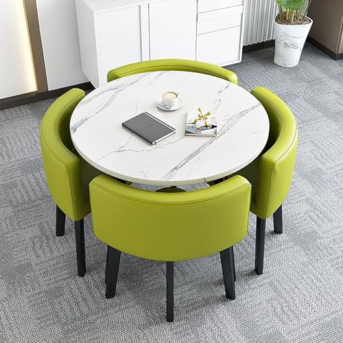 LHXLSH Büro-Empfangsraum Kleiner Besprechungstisch, Empfangs Tisch und Stuhl-Kombination, Rundes Möbel-Tisch- und Stuhl-Set, Raum-Esstisch-Set Geeignet für Die Lounge(Green)
