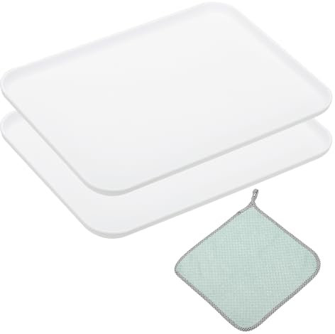 PATIKIL 12x9 Inch Fast Food Serving Trays, 2pcs Reusable Restaurant Serving Trays Cleaning Clothes Included PP Multi-Purpose Rectangle Small Size Tray, White