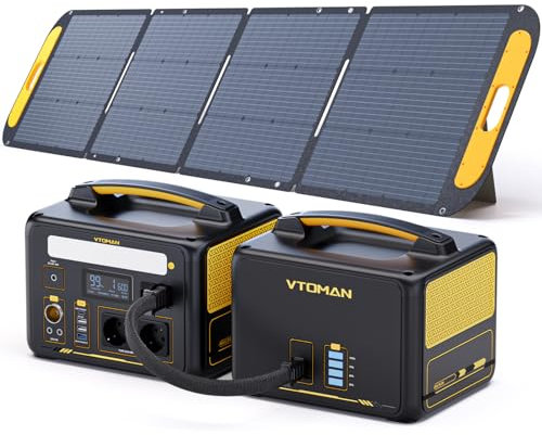 VTOMAN 939Wh Tragbare Powerstation Bündel mit Extra Batterie & 200W Solarpanel Eingeschlossen - Bis zu 1200W Solarstromgenerator für Startseite Backup, Netzunabhängig, Camping, Straße Reise, Notfälle