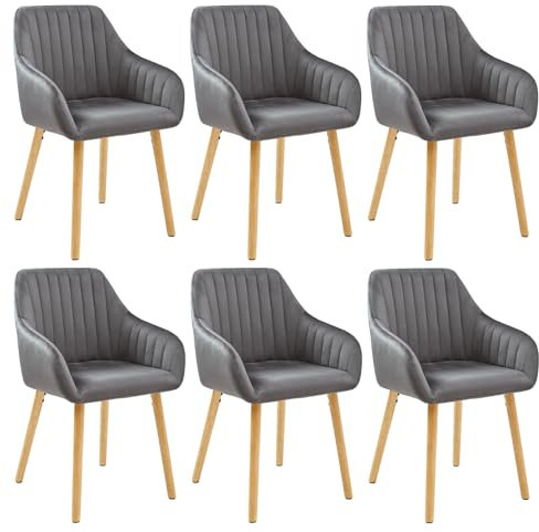 Goeurvant Stuhl Esszimmer mit Armlehne 6er Set aus Samt Esszimmerstühle Polsterstuhl Küchenstuhl Wohnzimmerstuhl mit Holzbeine und Rückenlehne, Dunkelgrau