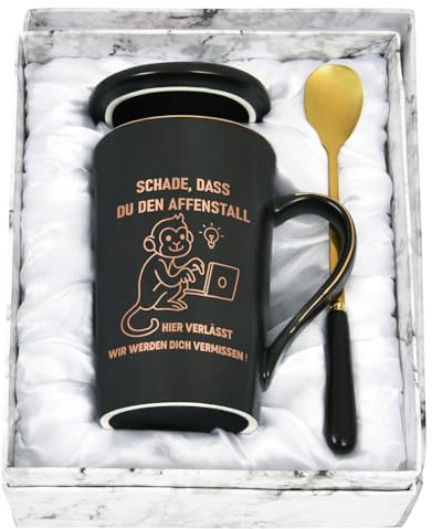 Joymaking Abschiedsgeschenk für Kollegen Jobwechsel Tasse Geschenk Abschied Kollegin Tassen mit Spruch - Schade, dass du den Affenstall hier verlässt - Kollegen Geschenk für Abschied, 400ml Schwarz