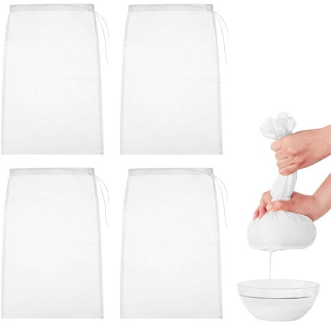 4 PCS Reusable Straining Bag, 20 * 30cm Cheesecloth Drawstring Bags, Cold Brew Coffee Cheese Cloths Strainer, Mesh Bags Net Bags Muslin Cloths for Cooking, Yogurt, Nut Milk, Food Straining