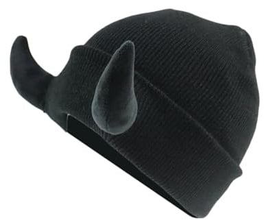 Mad Hat aus Leder, Strickmütze mit Hörnern, Hip-Hop, Daemon-Hörner, Mütze für den Winter, warm, Ski, Outdoor, dicke Wintermützen für Herren