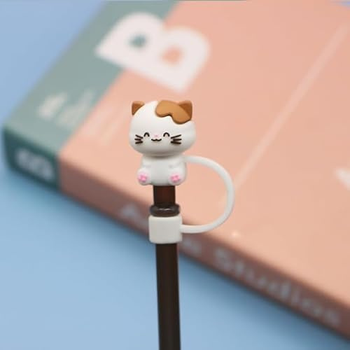 White Kitten Straw Cap Straw Cover for Stanley Cup, 8mm Silicone Straw Covers Cap for Stanley Cup Accessories, Cute Straw Topper for Tumblers, Straw Cap Stopper for Reusable Straws Tip Lids,Straws