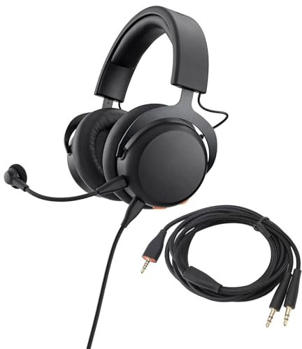2m OFC Cable Replacement Headphone Wire for Beyerdynamic MMX100 Headset, Braided 3.5mm to Dual 3.5mm OFC Headphone Cable to Headset & Microphone Sockets of the Computer (Black)