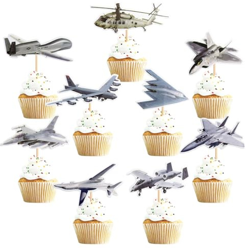 SANYUANHE 18 Stücke Tortendeko Flugzeuge,Airplane Cupcake Topper,Hubschrauber Flugzeug Thema Geburtstagskuchen Dekorationen,Flugzeug-Kuchen-Deko Kinder Happy Birthday Party Supplie