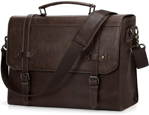 RAINSMORE Sacoche Ordinateur Homme 17.3 Pouces Cuir PU Mallette PC Tablette Cartable Imperméable Sac à Bandoulière pour Travail Affaires Collège Cours Café