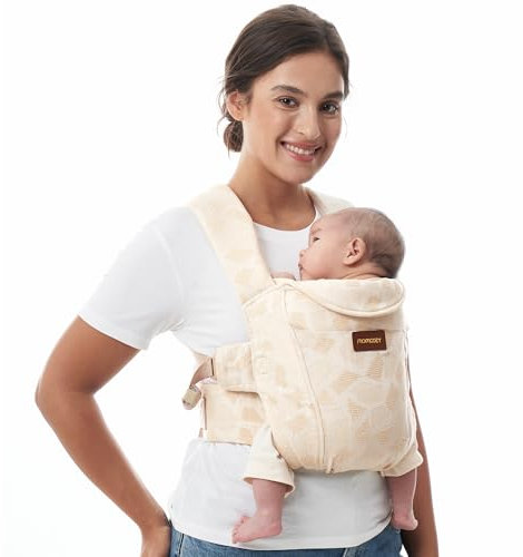 Momcozy Babytrage Neugeborene ab Geburt | Ergonomische Tragehilfe mit Nackenstütze | Leicht & sicher (3.5-11 kg), Grau