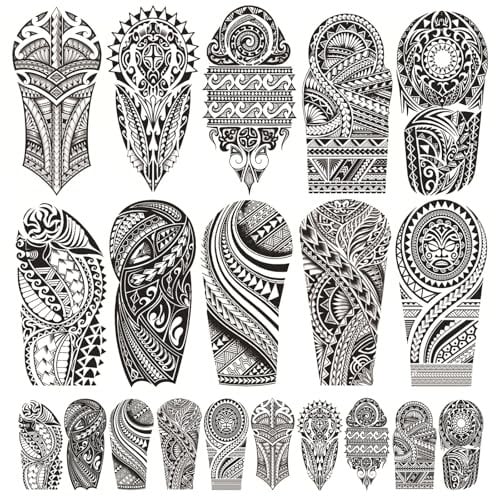 20 Feuilles 3D Noir Faux Tatouages Ephemere Tatouage d'Épaule Demi-Bras Imperméable Faux Tatouage Autocollant Body Tattoo Sticker Tatouages Temporaires Tribaux Maori Pour Homme Et Femme
