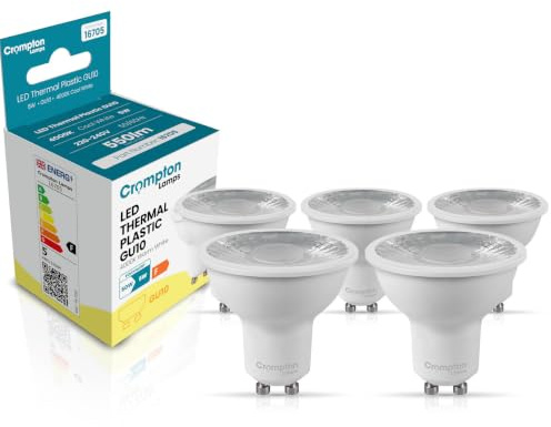 Crompton Lamps LED GU10 Spotlight Bulbs 5W | 5 Pack | Dimmable | Cool White 4000K | Energy Saving Light Bulbs for Ceiling Lights | 440 Lumens | Direct Replacement | GU10 LED Bulbs
