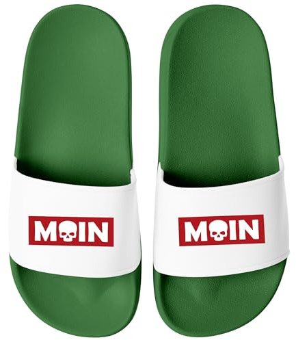 MoonWorks® Badeschlappen Moin Totenkopf für Herren und Damen Unisex Badelatschen Sommersandalen Lustig für Strand, Sauna & Urlaub Gruen 42