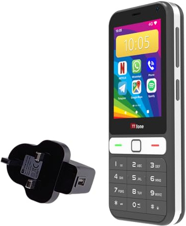 TTfone TT280 4G Compact Android Mobile Phone – 2.8 Touchscreen & Physical Keypad, Calls, Texts & Selected Apps, Dual SIM, USB-C, 2MP Camera – Unlocked- EE with Dock Charger
