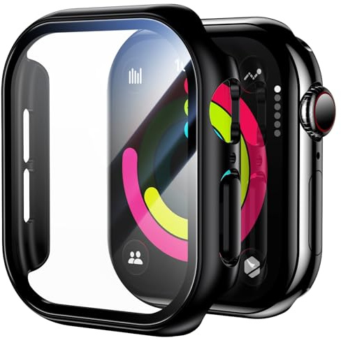 Uyiton für Apple Watch Series 10/11 46 mm Schutzhülle, 2 Stück Härte PC Case mit HD Gehärtetes Glas Displayschutz, Ultra-dünne und Rundum Kratzfeste Schutz Hülle für iWatch 46 mm, Schwarz