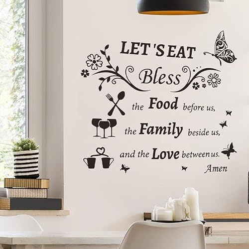 Wandaufkleber für die Küche, Zitat Let's Eat Bless The Food Family Love, entfernbare PVC-Tapete, inspirierender Schriftzug, Wandkunst-Aufkleber für Esszimmer, Café, Restaurant, Heimdekoration, 28 x
