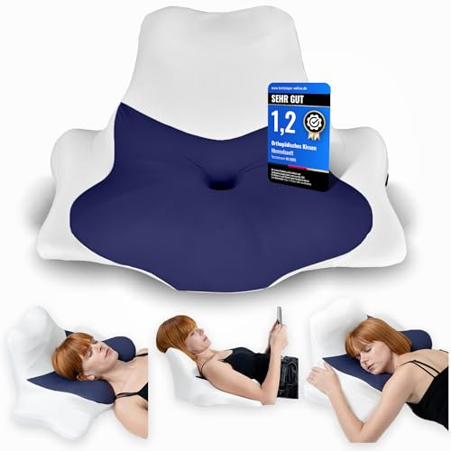 Himmelsanft CloudCore Pro - Orthopädisches Kopfkissen mit Memory Foam für alle Schlaftypen - 30 Tage Probeschlafen - ideal für Schlaf, Lesen und Scrollen (Blau)
