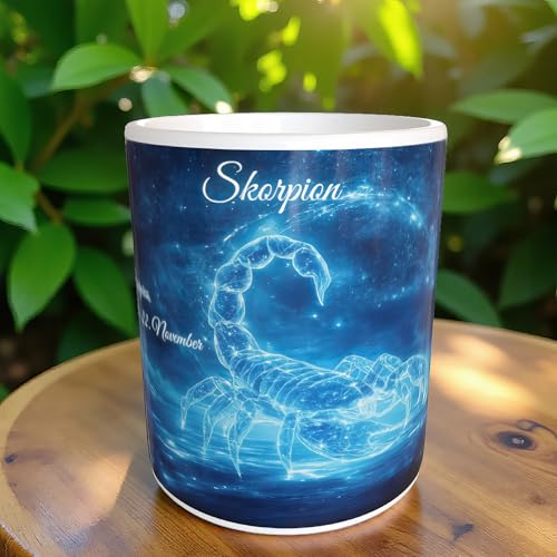 Tasse 330 ml Tassendruck Skorpion Sternzeichen Scorpio Horoskop Tierkreiszeichen Keramik Kaffeetasse Mug Cup Geschenkidee astrologisch spirituell cosmic zodiac design tasse universum himmel kosmos