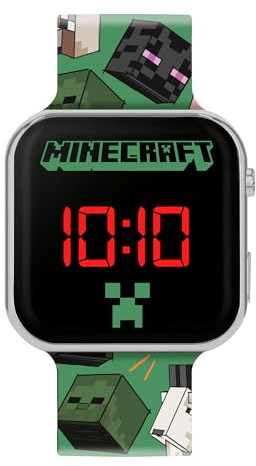 Minecraft LED-Armbanduhr MIN4230 mit grünem bedrucktem Armband