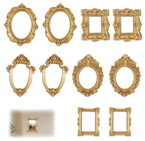 CHARMNAIL Vintage miniatyrfotoram, set med 10 gyllene barockramar i harts utan glas, för väggdekoration, bord, gör-det-själv