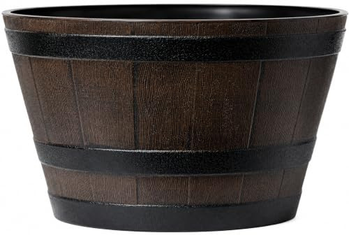Muddy Hands 50 Litre Wooden Barrel Effect Water Feature Container – Large Outdoor Plastic Garden Pond Reservoir Bowl for DIY Fountains, Waterfalls & Patio Water Features – 56cm