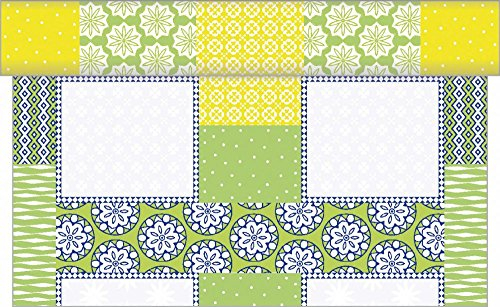 Sovie Home Tischläufer Selina | Linclass® Airlaid 40cm x 4,80m | stoffähnlich Einmal-Tischdecke für Partys | Grün-Gelb