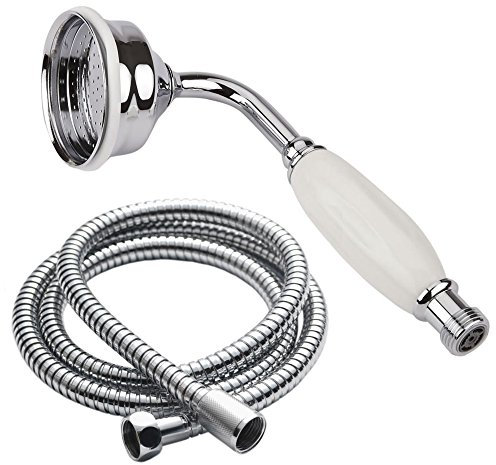 Fitheowner Traditional Chrome Plated Shower Head with 1.5M Hose, High-Pressure Round Shower Head, Single Function, Handheld, Non-Tangle Hose, Chrome Finish