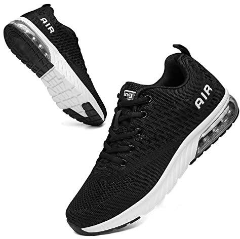 Women Men Running Shoes Sports Trainers Air Cushion Shock Absorbing Casual Walking Gym Jogging Fitness Athletic Sneakers, 9.5 UK 43 EU, Fa1 Blackwhite