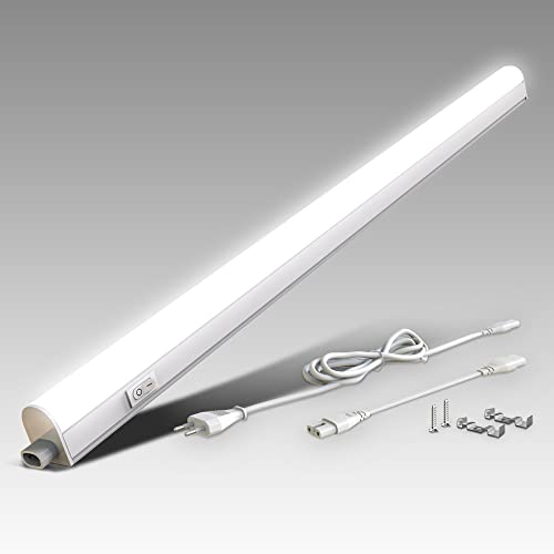 B.K.Licht - LED Leiste mit Ein-Ausschalter, neutralweiße Lichtfarbe, erweiterbar, Unterbauleuchte Küche, LED Lichtleiste Küche, Schrankbeleuchtung, Küchenlampe, Beleuchtung, 87,3x2,2x3 cm, Weiß
