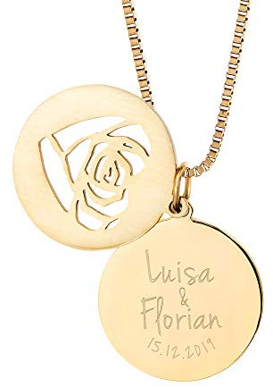 Gravado Halskette aus Gold-Edelstahl mit Herz Anhänger und Gravur mit Kinder Füßchen, Personalisiert mit Namen und Datum, Mädchen Schmuck