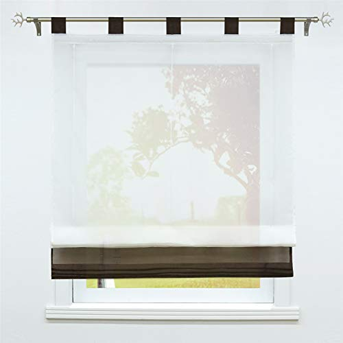 SCHOAL Raffrollo mit Schlaufen Transparente Raffgardine Schlaufenrollo Gardinen Modern Voile 1 Stück BxH 100x155cm Kaffee
