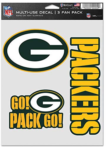 NFL Green Bay Packers Aufkleber, Mehrzweck-Fächer, 3er-Pack, Team-Farben, Einheitsgröße