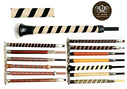 JA Horse - Dressurgerte Gerte Reitgerte Braun Karamell Bronze Beige (90 cm, 56 Lackleder Spiral beige schwarz)