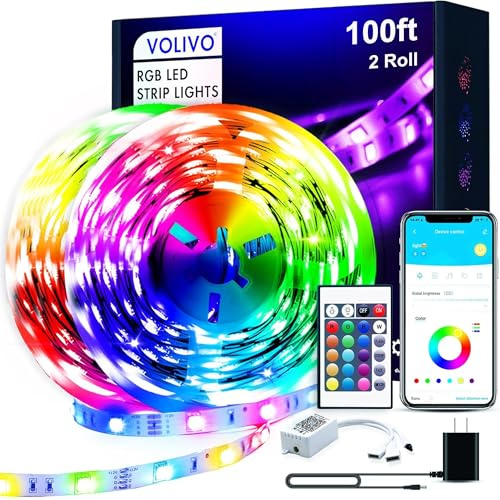 VOLIVO 100FT LED Strip Lights for Bedroom RGB Color Changing