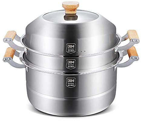 MNSSRN Large-Capacity Multi-Layer Food Steamer, Commercial/Domestic Stainless Steel Steamer, Used for Gas Stove/Induction Cooker,40CM