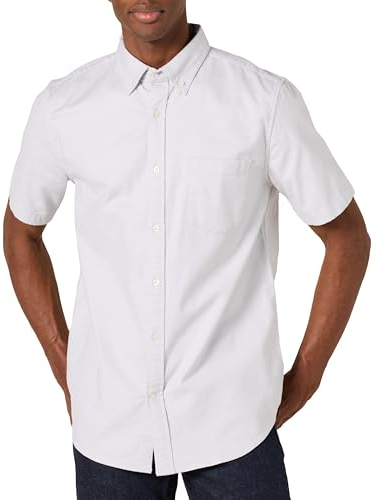 Amazon Essentials Men's Slim-Fit Short-Sleeved Stretch Oxford Shirt with Pocket, Light Grey, XL