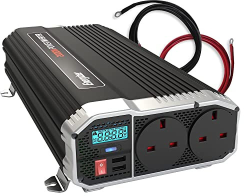 Energizer 2000 Watts Power Inverter 12V to 230V / 240V, Modified Sine Wave Car Inverter, Dual 230 Volts/ 240 Volts UK/British AC Outlets, DC to AC Converter with Installation Kit - SGS CE Approved