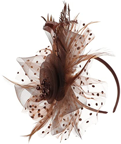 minkissy Fascinators Hut Hochzeitshut Kopfbedeckung Vintage, Blumennetz-Bänder, Federn auf einem Stirnband und einem Clip, Vintage-Kopfbedeckung für Cocktail- und Teepartys für Frauen (Kaffee)