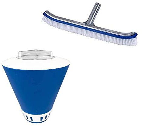well2wellness® Poolzubehör Set mit Dosierschwimmer Deluxe und Poolbürste ALU breit