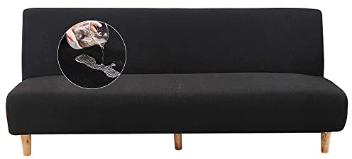 Surwin Wasserdicht Sofabezug ohne Armlehnen Einfarbig Stretch Armlose Sofabettüberzug Clic Clac Sofahusse Schonbezug Protector für Klappcouch Schlafsofa mit 2-3 Sitzplätzen (Schwarz,3 Sitzer)