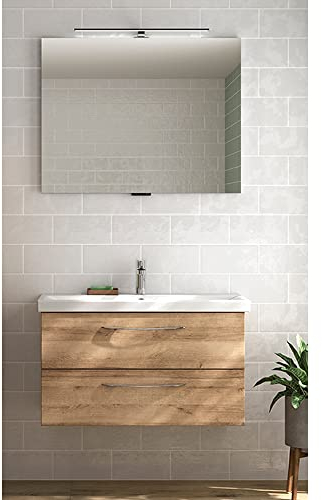 Lomadox Waschplatz Set, 90cm breit, in Riviera Eiche Nb., B/H/T ca. 90/200/45 cm