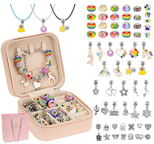 Hysagtek Jewellery Making Kit Bracelet Making Kit 66 Pcs DIY Charm Bracelet Making Bracelets for Women Adults Beads Necklace kit Jewelry Making Charm Pendants Craft with Box, Rainbow