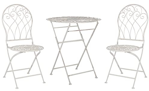 Balkonset 3-teilig Metall weiß 2 Stühle klappbar runder Tisch Stiffe