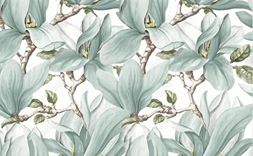 Fototapete 3D Effekt Hellgrün Handgemalte Magnolie Tapeten 3D Effekt Vliestapete Wohnzimmer Schlafzimmer Wandbilder Wanddeko