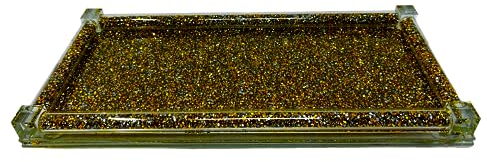 Crystal Glass Fully Crushed Diamond Display Filled For Tea Coffee Sugar Crushed Kitchen Tray Organiser Gift Present For All Occasion, Kitchen Decor Perfect Finishing Touch Festival (TCS GOLD TRAY)