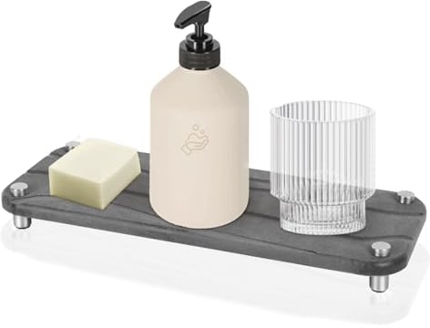 Minicoco Sink Caddy Organizers Quick Drying Stone Tray Instant Dry Sink Organiser Kitchen Sink Organizer Drying Mat Sponge Soap Holder Dispenser Countertop Fast Drying Counter Tray Rack