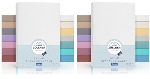Julius Zöllner 8320113100- Spannbetttuch Jersey für das Kinderbett, Größe: 60x120 / 70x140 cm, Farbe: weiß, 2er Pack