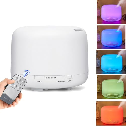 ieron 500ml Humidifier Cool Mist Diffuser 7 LED Light Low Noise Waterless Safety Setting with Remote Controller for Skincare Bedroom Home-UK