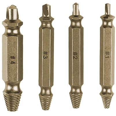 4pc Screw Extractor Set - Removes Burred, Stripped and Broken Screws and Bolts, Works with Any Drill, for Screw Sizes #1, #2, #3 and #4, DIY Tools and Gadgets for Men