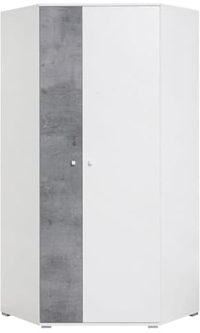 Lomadox Kleiderschrank Eckkleiderschrank in Beton weiß, 90x90cm